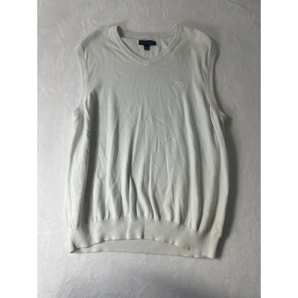 Club Room White V-Neck Cotton Cashmere Sweater Vest Mens Large Pullover